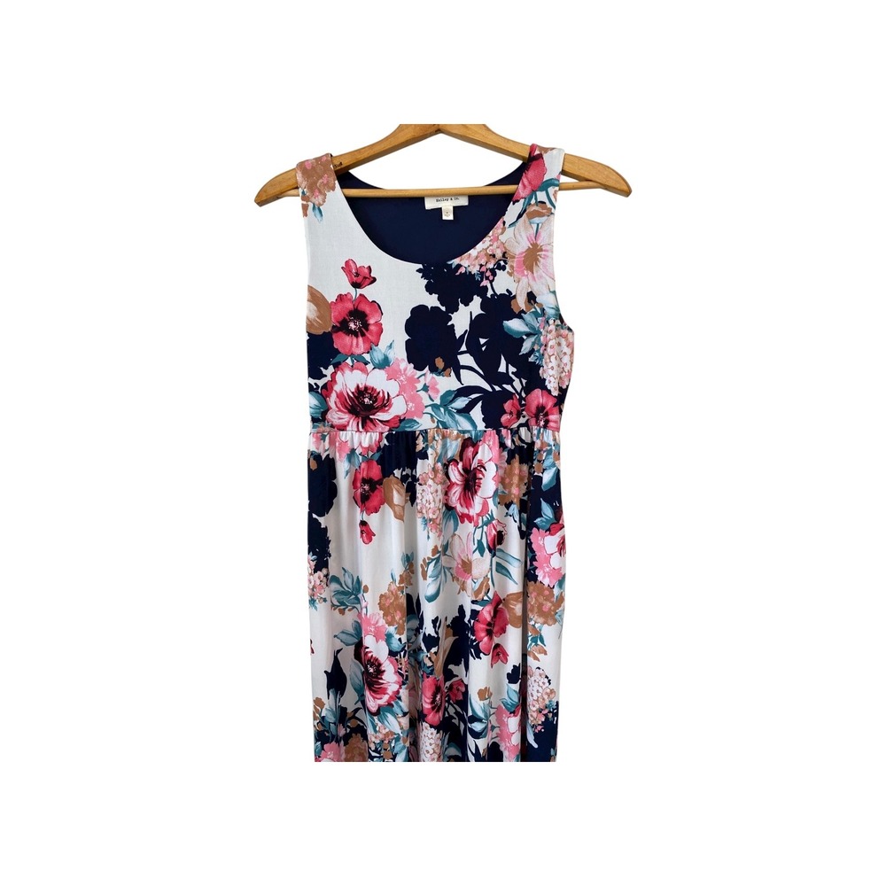 Hailey &‎ Co Women's Floral Print Maxi Dress Sleeveless Casual White Pink Medium